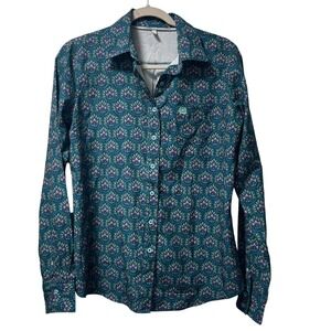 Cinch Womens Medallion Print Western Button Down Shirt Teal Purple Size Small